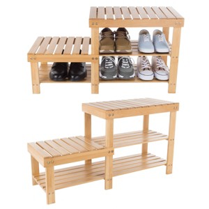 Hastings Home 2-Tier Bamboo Shoe Rack and Bench - 1 of 4