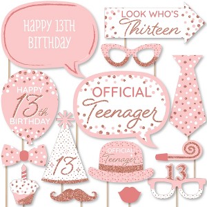 Big Dot of Happiness 13th Pink Rose Gold Birthday - Happy Birthday Party Photo Booth Props Kit - 20 Count - 1 of 4
