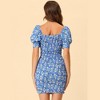 Allegra K Women's Puff Short Sleeve Sweetheart Neck Floral Smocked Bodycon Mini Dress - 4 of 4