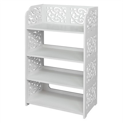 SEVOBAL 4-Tier Hollow Carved Shoe Rack Board Shoe Storage Organizer Cabinet for Narrow Entryway Space-Saving Boots Display, White, 28.35"*10.24"*3.15"