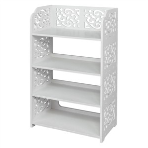 SEVOBAL 4-Tier Hollow Carved Shoe Rack Board Shoe Storage Organizer Cabinet for Narrow Entryway Space-Saving Boots Display, White, 28.35"*10.24"*3.15" - 1 of 4