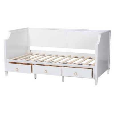 White Twin Size Wood Daybed with 3 Drawers