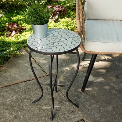 Outdoor Mosaic Accent Side Table - White - Haven Way