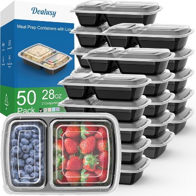 50 Pack Meal Prep Containers with Lids, 2-Compartment Reusable Food Storage
