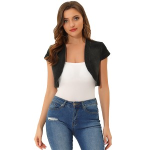 INSPIRE CHIC Women's Casual Cap Sleeve Open Front Crop Denim Shrugs - 1 of 4