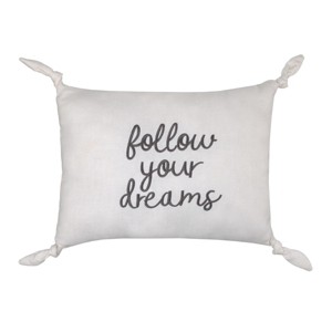 NoJo Follow Your Dreams White Embroidered Tied Corners Decorative Pillow - 1 of 3