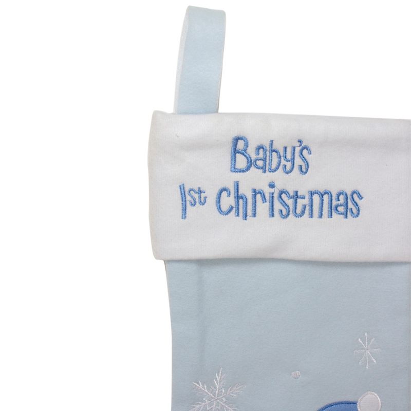 Northlight Baby's 1st Christmas Embroidered Teddy Bear Stocking - 19" - Blue and White, 3 of 5
