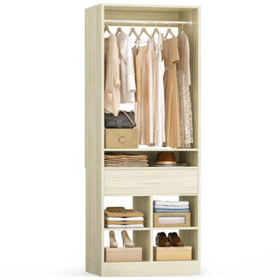 Aheaplus 80'' H Freestanding Closet Organizer with Hanging Rod, Clothes Garment Rack with Drawer and shelves