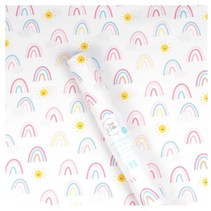 Bows And Sparkles 96"x30" Rainbow Baby Gift Wrapping Paper White - 1 of 3