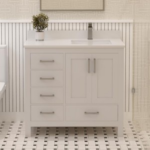 Rooh Solid Wood Bathroom Vanity with White Quartz Countertop & Undermount Sink | Handcrafted Luxury by Artisans - 1 of 4