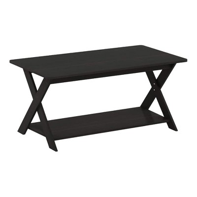 Espresso Rectangular Wood Coffee Table with Bottom Shelf