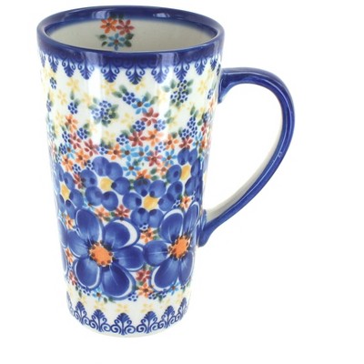 Blue Rose Polish Pottery Blue Dahlia Large Coffee Mug