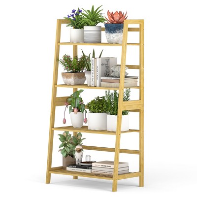 SKONYON 4-Tier Bamboo Ladder Shelf Multipurpose Bookcase, Plant Stand, or Storage Rack for Living Room, Bathroom, or Kitchen