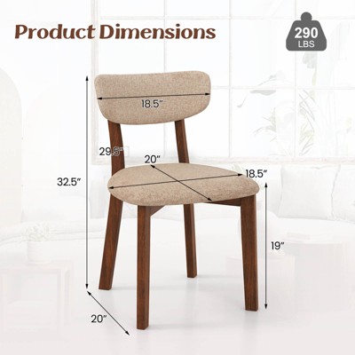 Costway 2 PCS Upholstered Dining Chairs Set of 2 with Solid Rubber Wood Frame, Curved Backrest Brown/Grey - Thumbnail 5