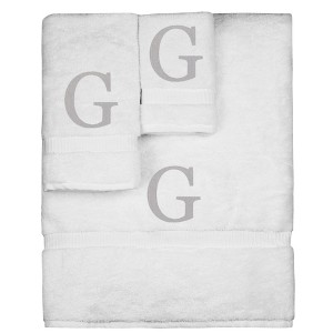 BC BARE COTTON Monogrammed Towel Set, Personalized Gift, Set of 3 - White - Silver Block - 1 of 4