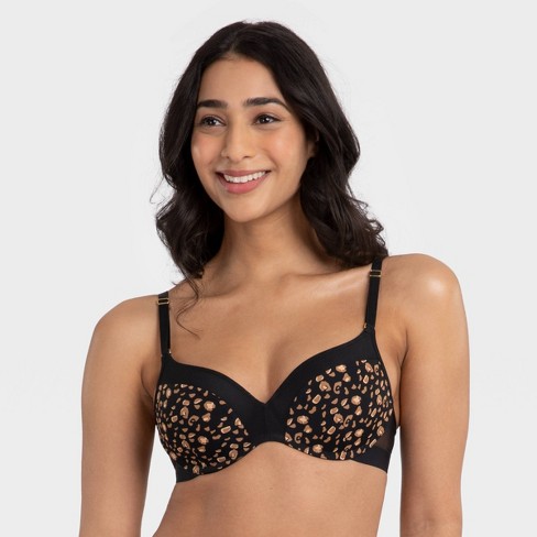 All.You.LIVELY Women's Leopard Print No Wire Push-Up Bra - Night Black 38C