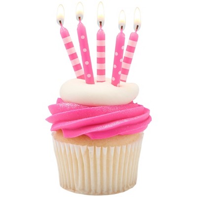 Bakery Crafts 2.5" Candles Stripes & Dots Pink - 16ct
