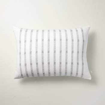 14"x20" Textured Rail Stripe Lumbar Throw Pillow Cream/Light Gray - Hearth & Hand™ with Magnolia