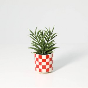 Luckygreenery Checker Planter with Faux Succulent Greenery Orange/Stucco - 1 of 3