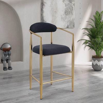 VYNXARIA Modern Boucle Bar Stools Set of 2 Modern Upholstered Bar Height Barstools Vintage High Island Chairs,Black+Gold