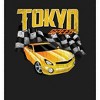 Car Fanatic - Tokyo Speed Racing Flag and Yellow Car Adult Long Sleeve Hoodie - 2 of 2