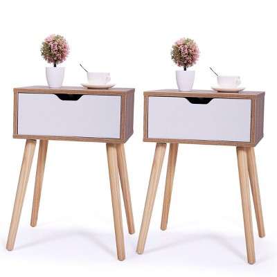 NicBex Set of 2 Mid-Century Nightstand Bedside End Table with Drawers for Bedroom & Living Room
