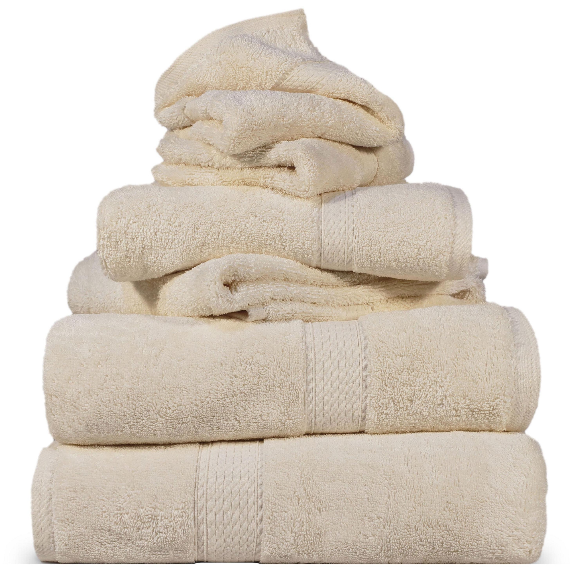 Luxury Egyptian Cotton Heavyweight Absorbant Ultra-Plush 6 Piece Towel Set, Cream - Blue Nile Mills