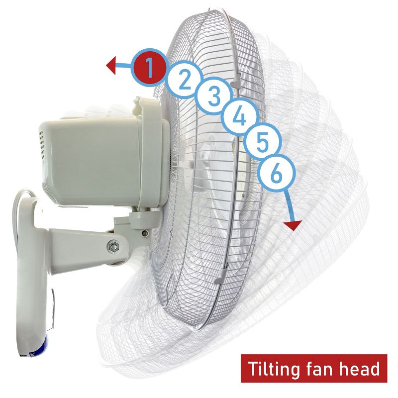Vie Air 16 Inch 3 Speed Plastic Wall Fan with Remote Control in White, 5 of 8