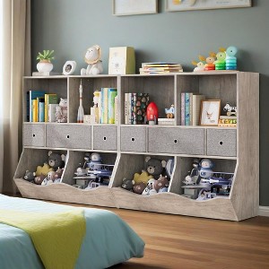 Nasitip [2PACK] 7-Cubby Large Toy Storage Organizer, 3-Tier Wood Bookcase-Toy Storage Cabinet with 3 Drawers for Hallway, Playroom - 1 of 4