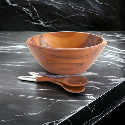 Eclipse Acacia Wood Salad Bowl with Alloy Servers