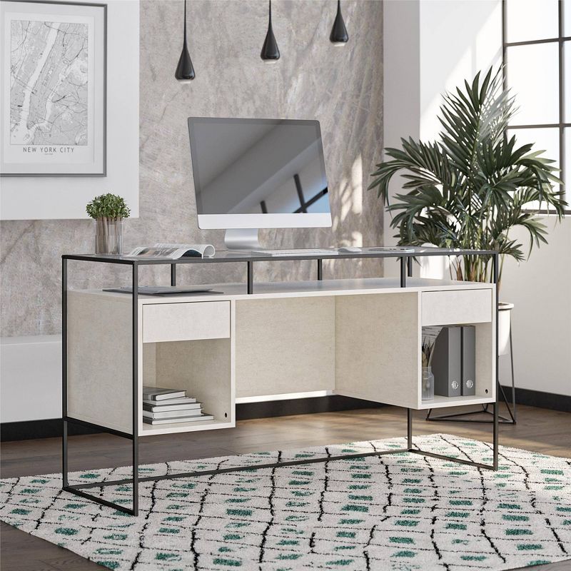 Creswell Modern Desk with Fluted Glass Top 2 Drawers and Storage - Room & Joy, 3 of 12