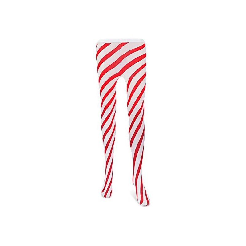 Skeleteen Candy Cane Striped Tights - Red and White Diagonally Striped Nylon Stretch Pantyhose Stocking Accessories for Every Day Attire and Costumes, 2 of 5