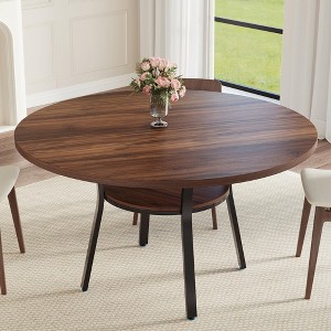 Round Dining Table for 4-6, 47 Inch Kitchen Table with Storage, Wooden Circle Dinner Table with Metal Legs - 1 of 4
