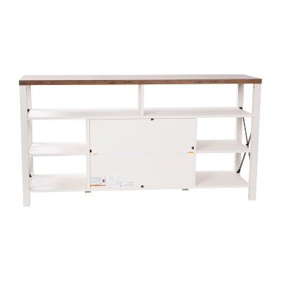 White and Rustic Oak 60" Farmhouse TV Stand with Cabinet
