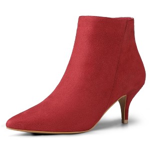 Allegra K Women's Pointed Toe Zip Stiletto Kitten Heel Ankle Booties - 1 of 4
