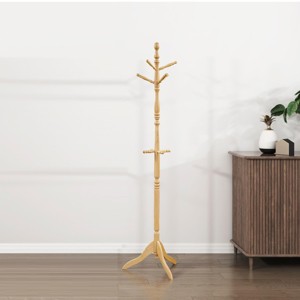 SEVOBAL Freestanding Coat Rack Solid Wood 10 Hook Stand with 3 Tiers for Entryway and Home Organization, Brown, 17.5"*17.5"*72" - 1 of 4
