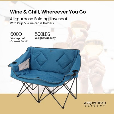 Deluxe Duo Double Outdoor Loveseat with Wine Glass Holders - Blue