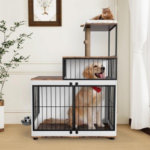 Dog Crate Large Furniture Kennel XL, with Cat Scratching Post Resting Platform - 1 of 4