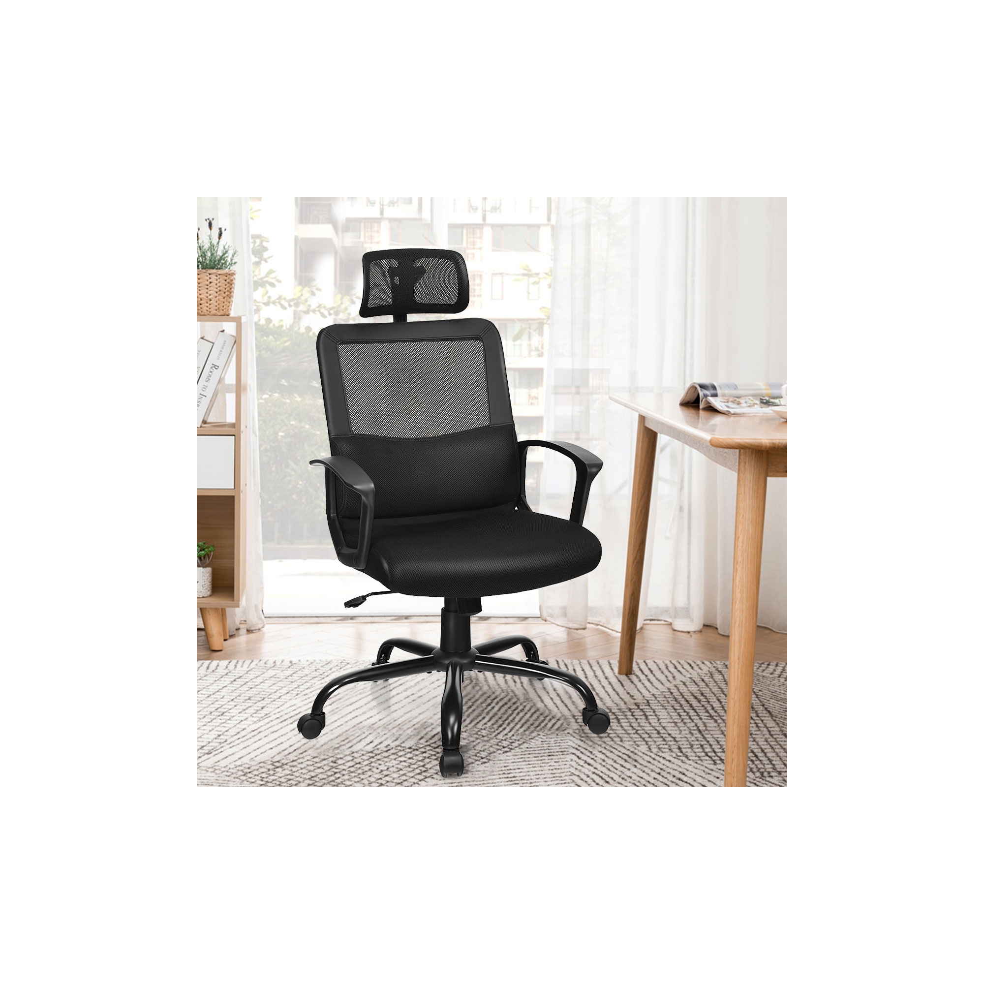 Costway Mesh Office Chair High Back Ergonomic Swivel Chair w/ Lumbar Support & Headrest