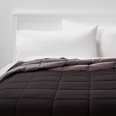 Twin/Twin Extra Long Reversible Microfiber Solid Comforter Black/Dark Gray - Room Essentials™