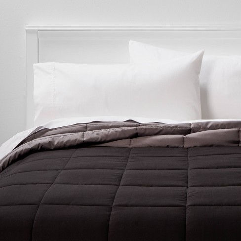 Twin/Twin Extra Long Reversible Microfiber Solid Comforter Black/Dark Gray  - Room Essentials™