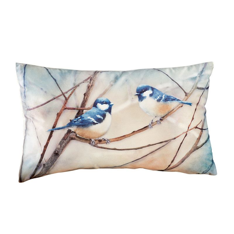 Collections Etc Bird Pillow with Resting Blue Chickadees 12 X 20 X 1, 1 of 3