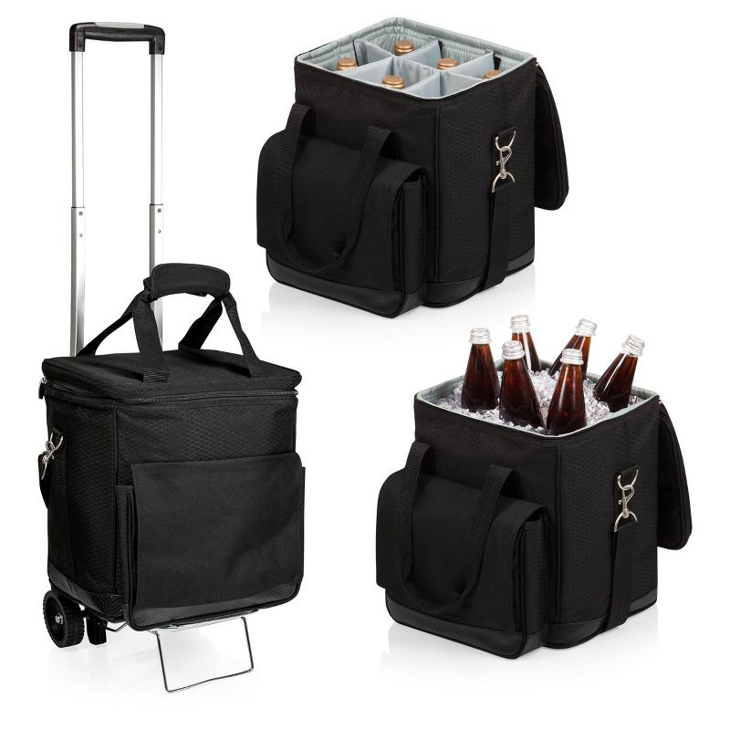 Legacy Cellar 6-Bottle Wine Carrier and Cooler Tote with Trolley - Black/Gray, 3 of 7