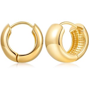 Chunky Gold Huggie Earrings - 18K Gold Plated, Hypoallergenic Hoops for Women & Men - 1 of 4