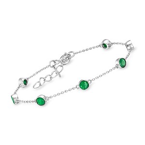 Ross-Simons 1.70 ct. t.w. Emerald Station Bracelet in Sterling Silver Size 7 - 1 of 3