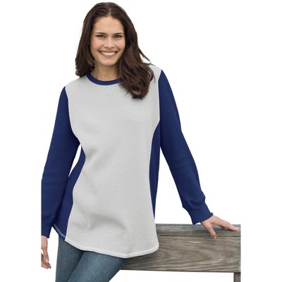 Woman Within Plus Size Colorblock Scoopneck Thermal Sweatshirt