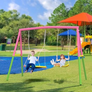 Whisen Outdoor Swing Set with Saucer Swing & Belt Swing & Swing Stand - 1 of 4