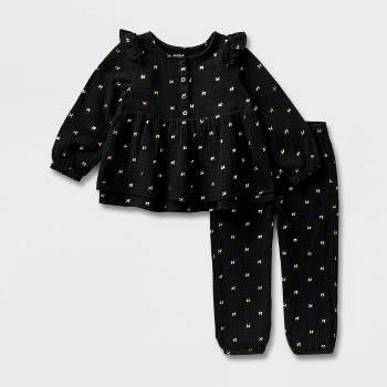 Toddler Girls' 2pc Adaptive Long Sleeve Dressy Top and Bottom Set - Cat & Jack™ Black