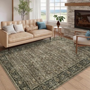Floral Kitchen Rug – Washable, Non-Slip, Low Pile, Distressed Print Runner for Hallway, Bathroom, Laundry - 1 of 4