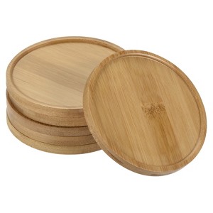 Unique Bargains Indoors Bamboo Round Plant Pot Saucers Flower Drip Tray Wood Color 6 Pcs - 1 of 4